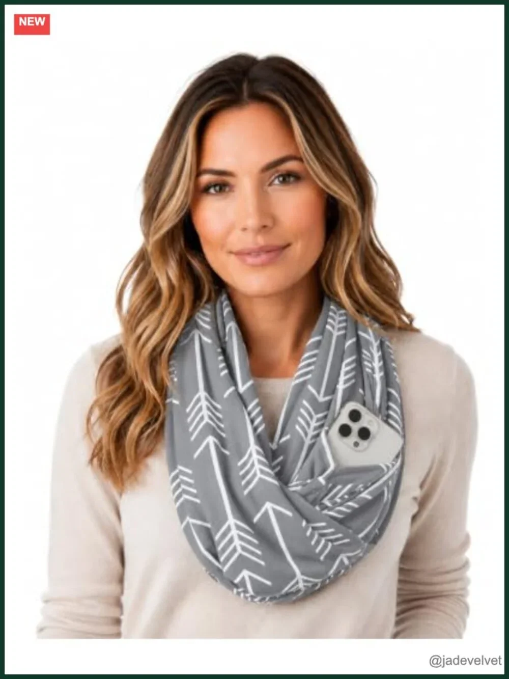 Infinity Scarf with Hidden Zipper Pocket - Lightweight Travel Scarf Polyester